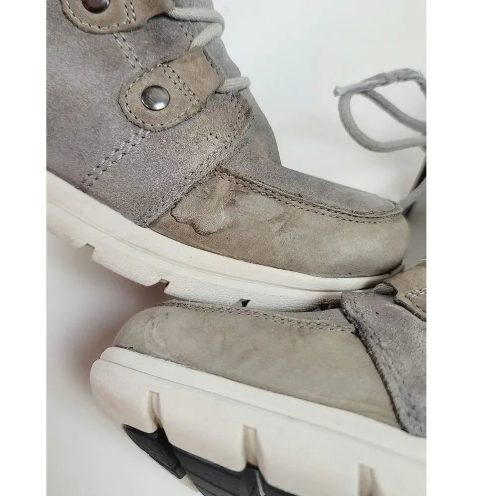 Sorel Explorer Joan Shearling Waterproof Suede Leather Bootie in Gray, sz 9.5